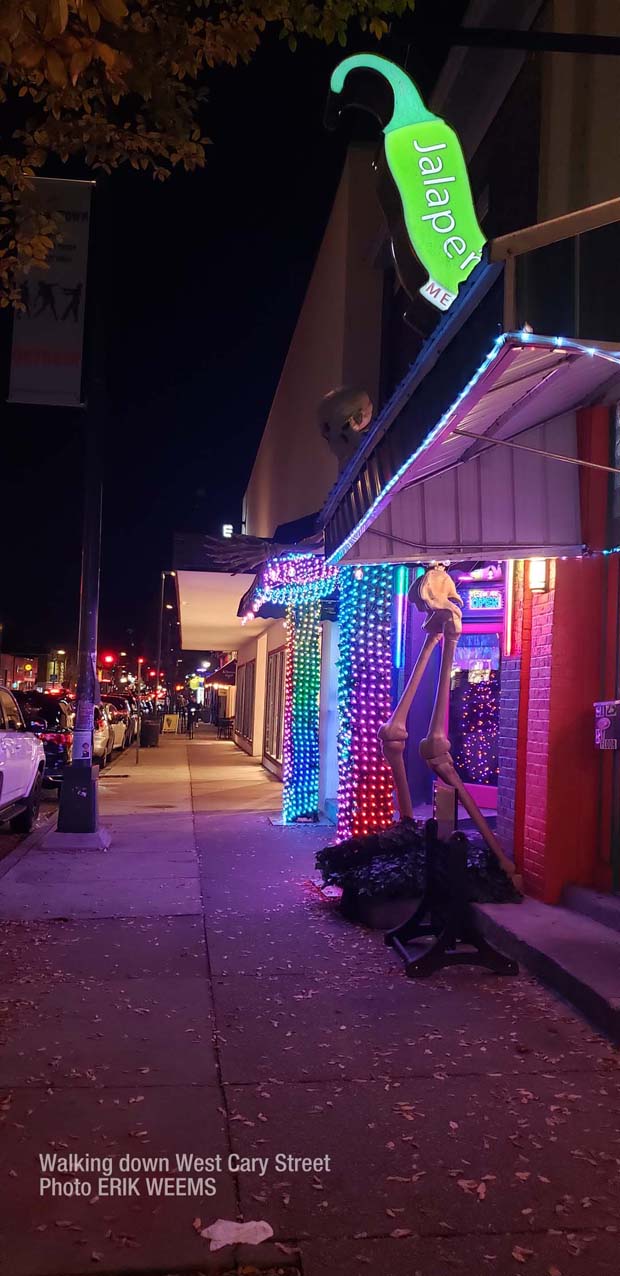 Walking down West Cary Street at night