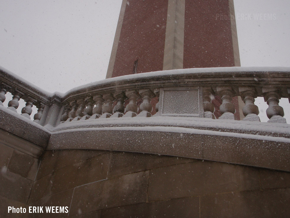 Snow on the base of the Carillon Tower